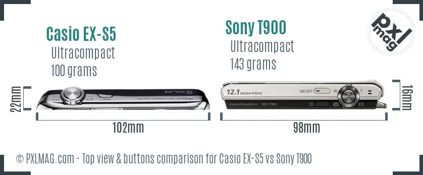 Casio EX-S5 vs Sony T900 top view buttons comparison