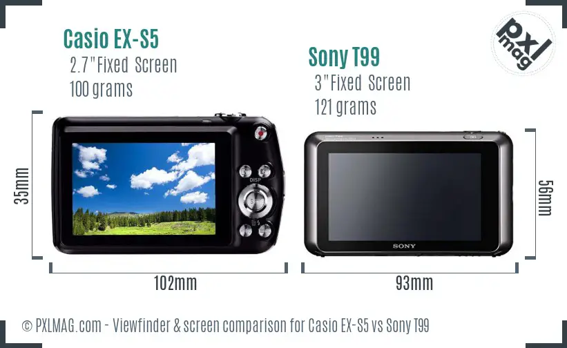 Casio EX-S5 vs Sony T99 Screen and Viewfinder comparison