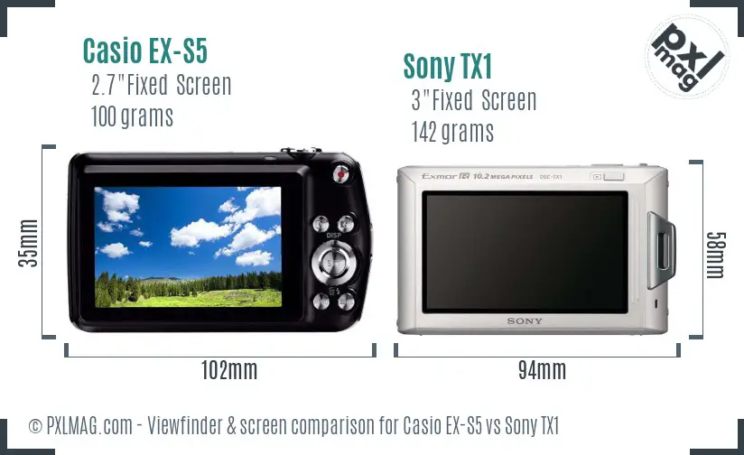 Casio EX-S5 vs Sony TX1 Screen and Viewfinder comparison Casio EX-S5 vs Sony TX1 Screen and Viewfinder comparison