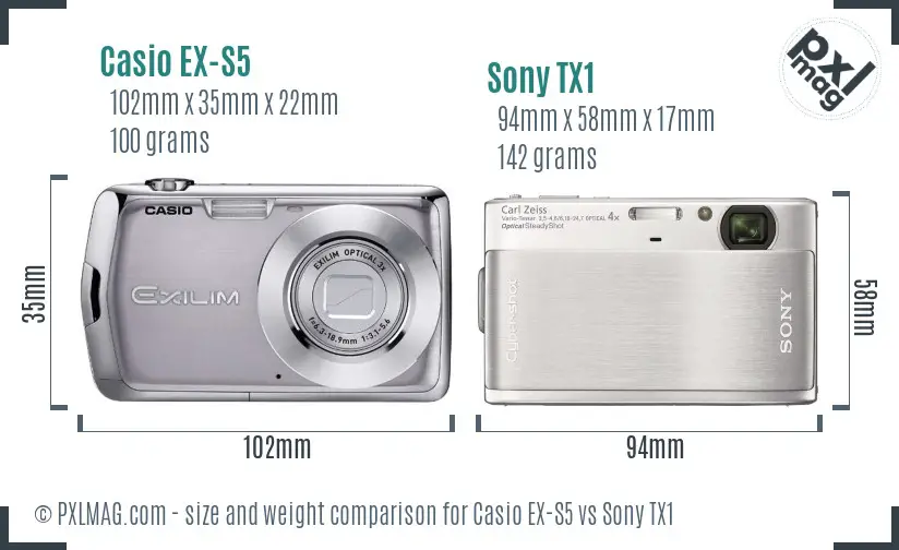 Casio EX-S5 vs Sony TX1 size comparison Casio EX-S5 vs Sony TX1 size comparison