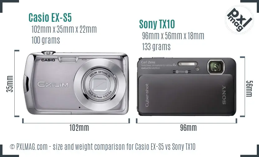 Casio EX-S5 vs Sony TX10 size comparison Casio EX-S5 vs Sony TX10 size comparison