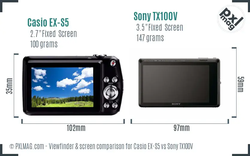 Casio EX-S5 vs Sony TX100V Screen and Viewfinder comparison