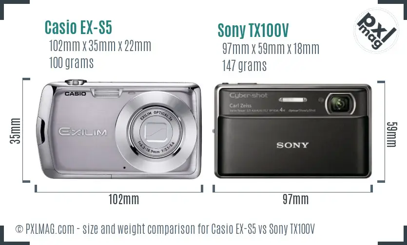 Casio EX-S5 vs Sony TX100V size comparison