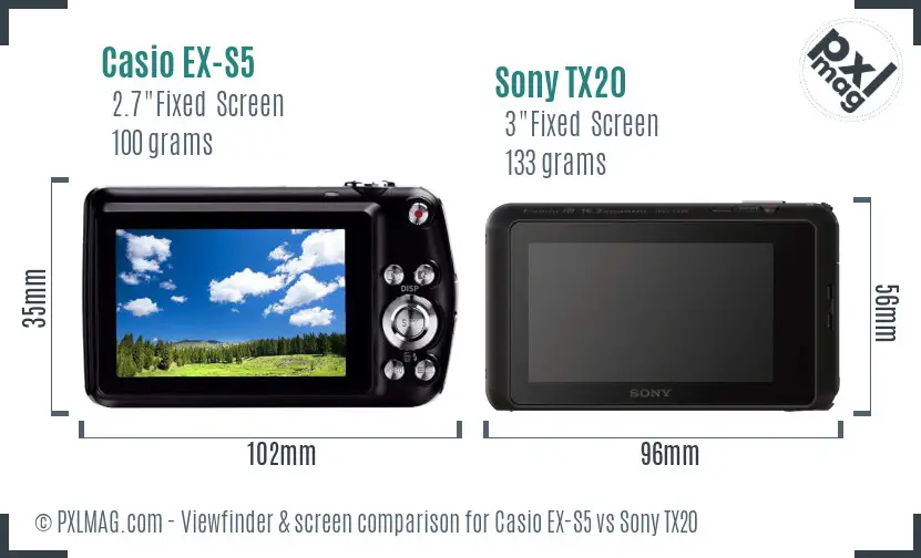 Casio EX-S5 vs Sony TX20 Screen and Viewfinder comparison