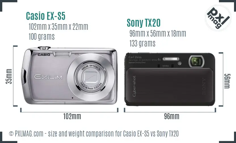 Casio EX-S5 vs Sony TX20 size comparison