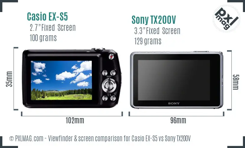 Casio EX-S5 vs Sony TX200V Screen and Viewfinder comparison