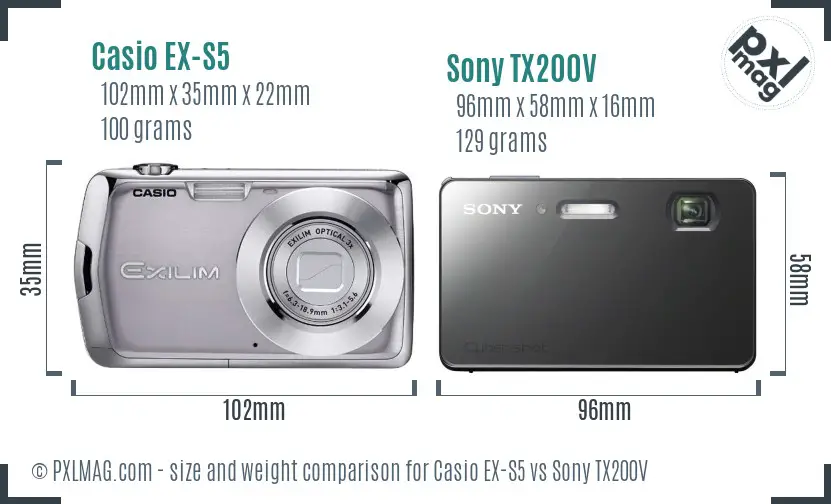 Casio EX-S5 vs Sony TX200V size comparison