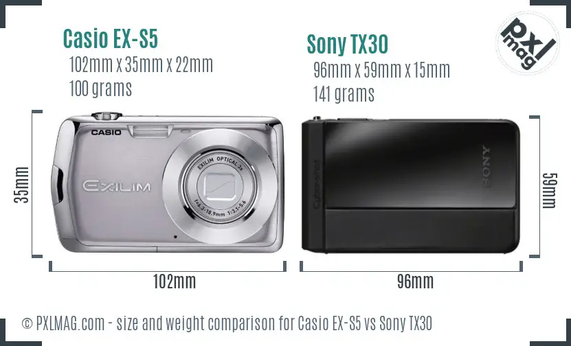 Casio EX-S5 vs Sony TX30 size comparison