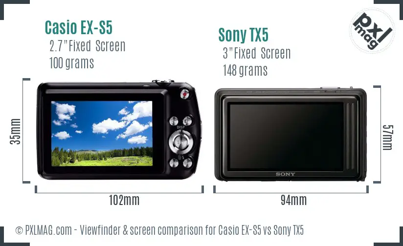 Casio EX-S5 vs Sony TX5 Screen and Viewfinder comparison