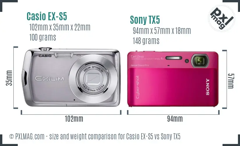Casio EX-S5 vs Sony TX5 size comparison