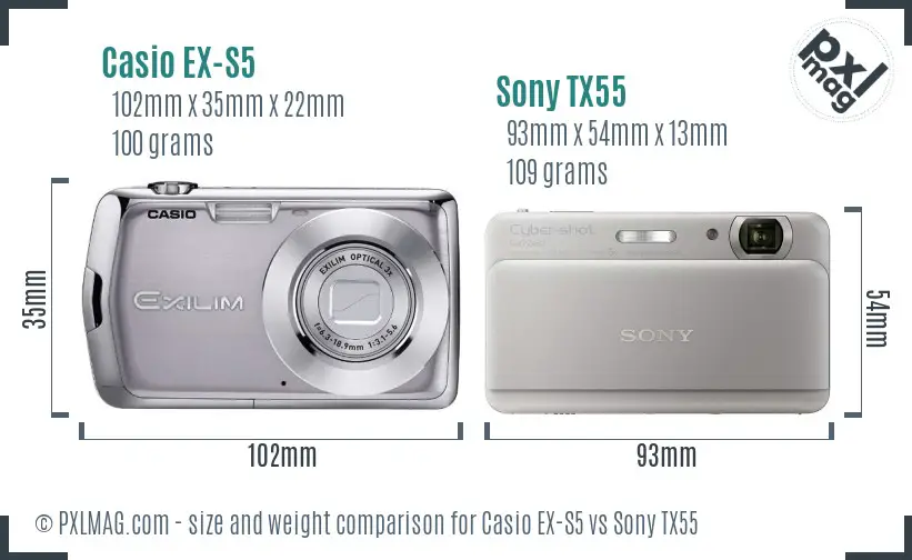 Casio EX-S5 vs Sony TX55 size comparison