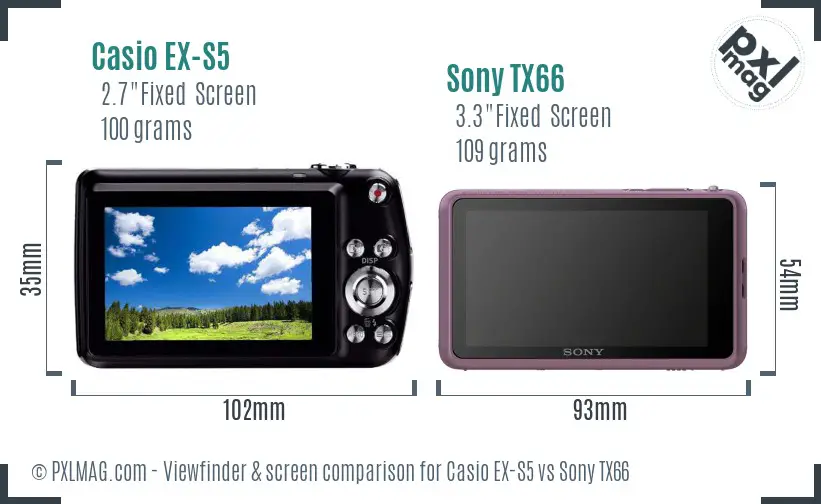 Casio EX-S5 vs Sony TX66 Screen and Viewfinder comparison