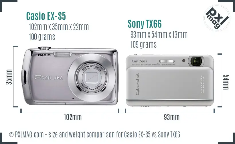 Casio EX-S5 vs Sony TX66 size comparison