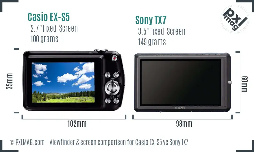 Casio EX-S5 vs Sony TX7 Screen and Viewfinder comparison