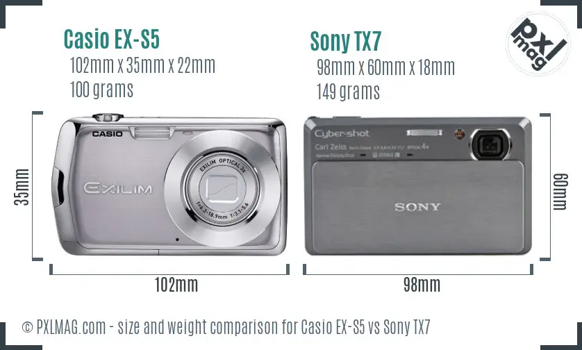 Casio EX-S5 vs Sony TX7 size comparison