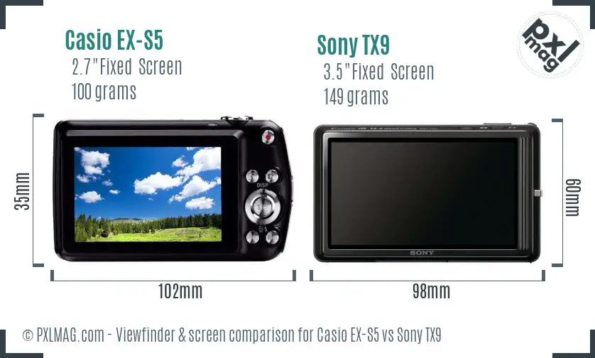 Casio EX-S5 vs Sony TX9 Screen and Viewfinder comparison