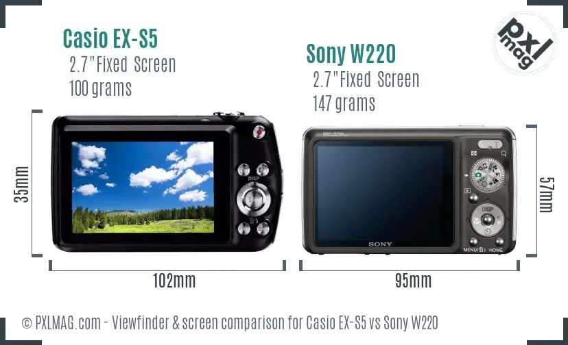 Casio EX-S5 vs Sony W220 Screen and Viewfinder comparison
