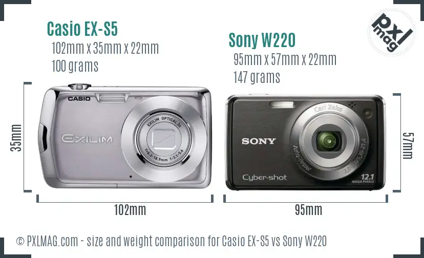 Casio EX-S5 vs Sony W220 size comparison