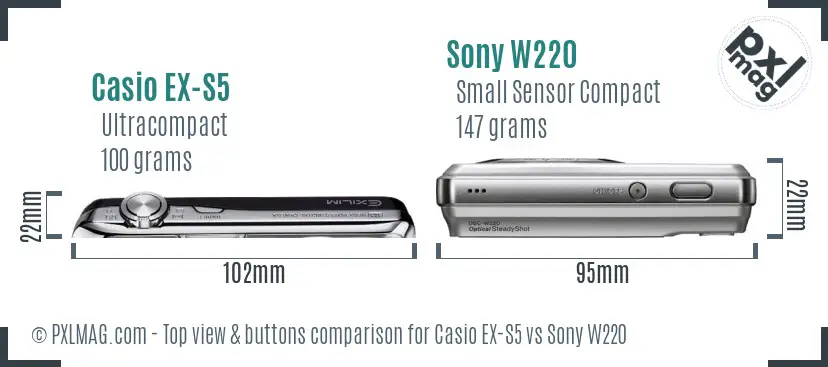 Casio EX-S5 vs Sony W220 top view buttons comparison