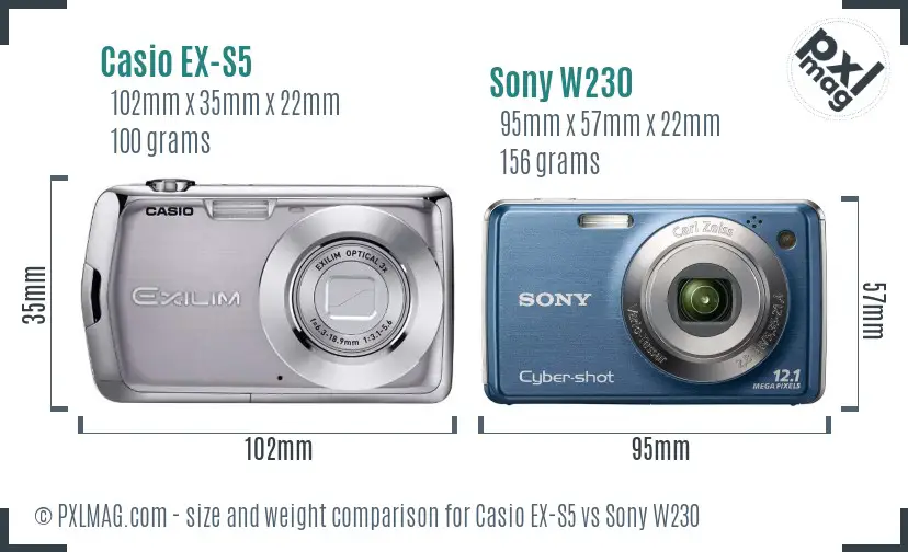 Casio EX-S5 vs Sony W230 size comparison