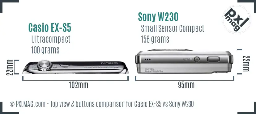 Casio EX-S5 vs Sony W230 top view buttons comparison