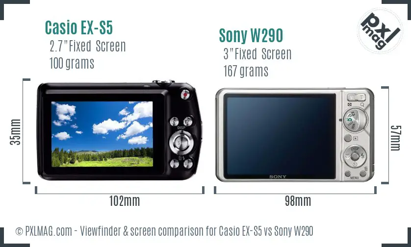 Casio EX-S5 vs Sony W290 Screen and Viewfinder comparison