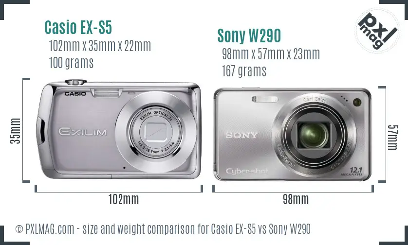 Casio EX-S5 vs Sony W290 size comparison