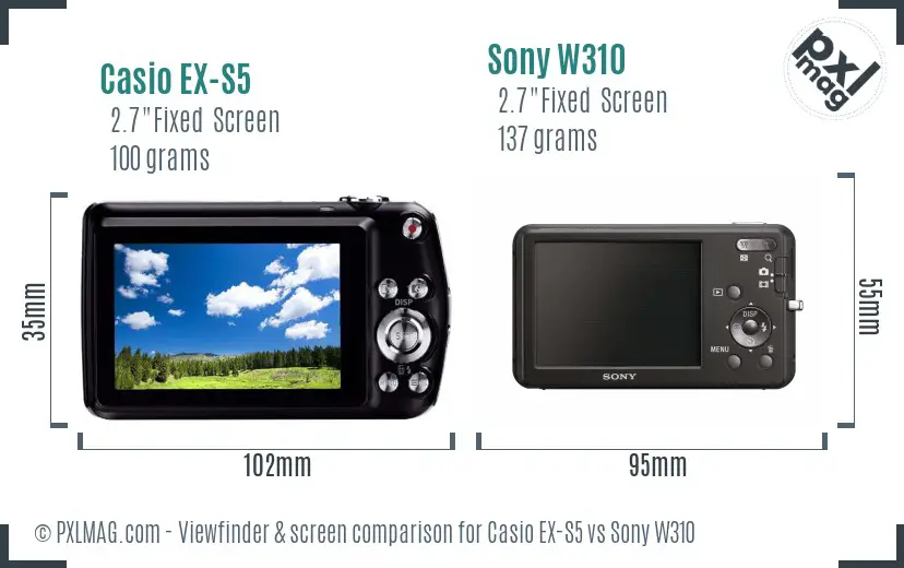 Casio EX-S5 vs Sony W310 Screen and Viewfinder comparison