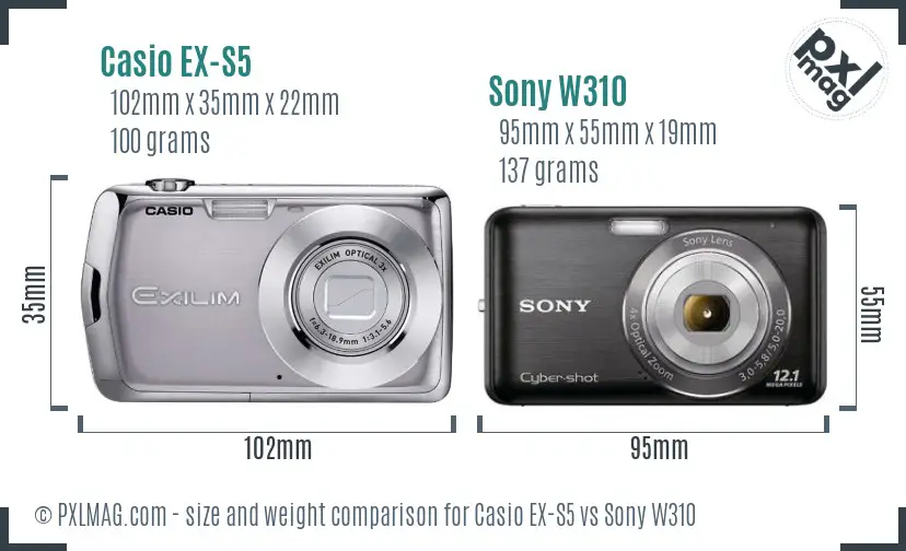 Casio EX-S5 vs Sony W310 size comparison