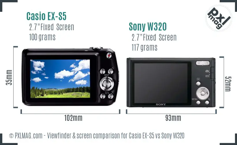 Casio EX-S5 vs Sony W320 Screen and Viewfinder comparison