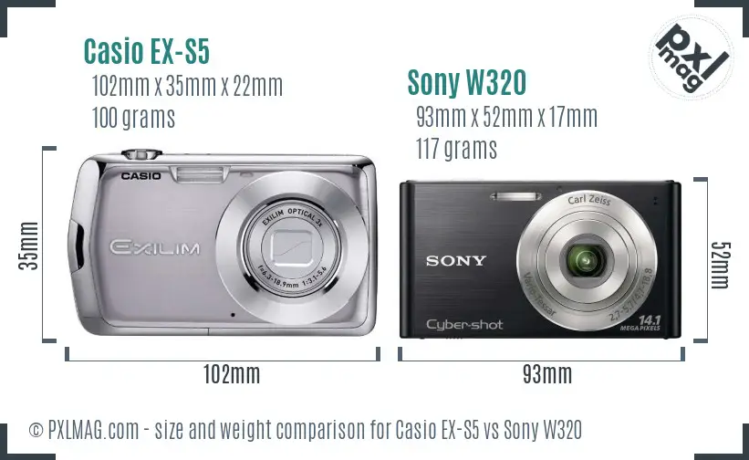 Casio EX-S5 vs Sony W320 size comparison