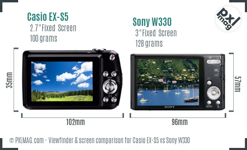 Casio EX-S5 vs Sony W330 Screen and Viewfinder comparison