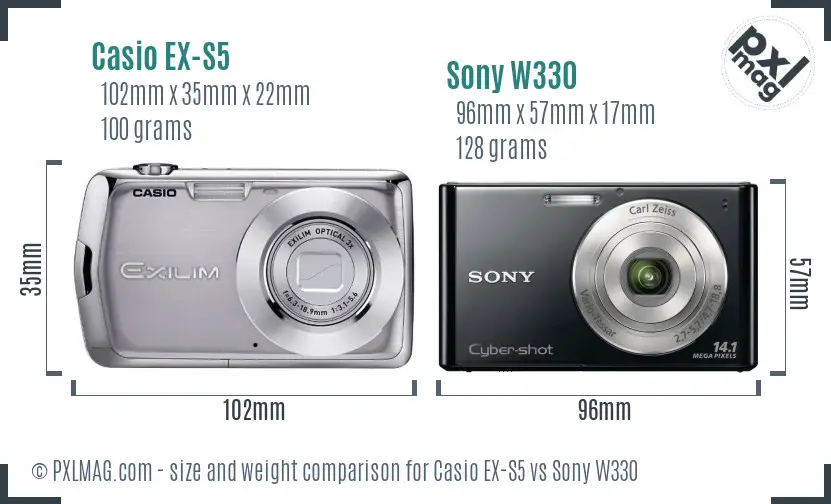 Casio EX-S5 vs Sony W330 size comparison