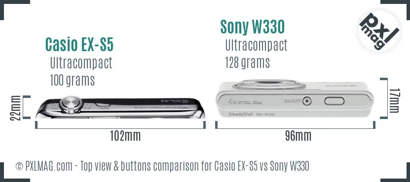 Casio EX-S5 vs Sony W330 top view buttons comparison