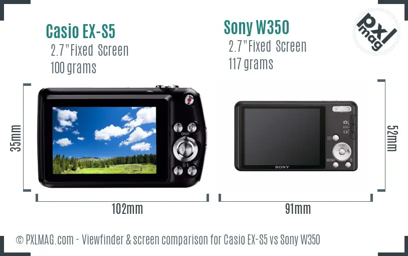 Casio EX-S5 vs Sony W350 Screen and Viewfinder comparison