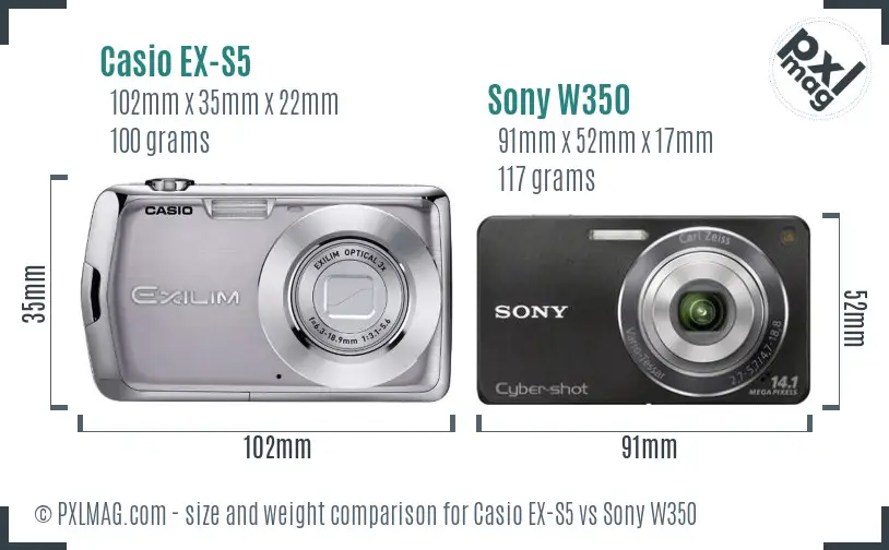 Casio EX-S5 vs Sony W350 size comparison
