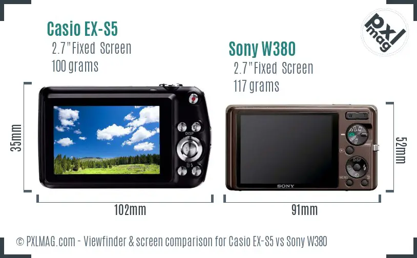 Casio EX-S5 vs Sony W380 Screen and Viewfinder comparison Casio EX-S5 vs Sony W380 Screen and Viewfinder comparison