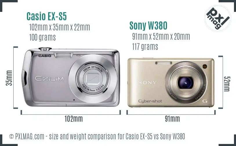 Casio EX-S5 vs Sony W380 size comparison Casio EX-S5 vs Sony W380 size comparison