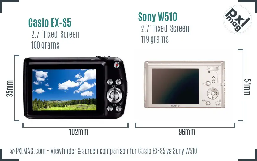 Casio EX-S5 vs Sony W510 Screen and Viewfinder comparison