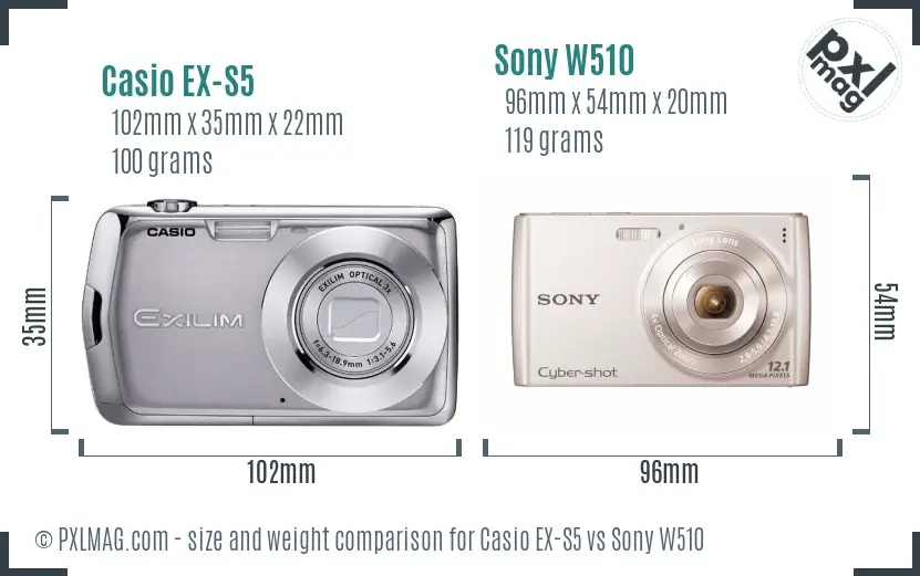 Casio EX-S5 vs Sony W510 size comparison