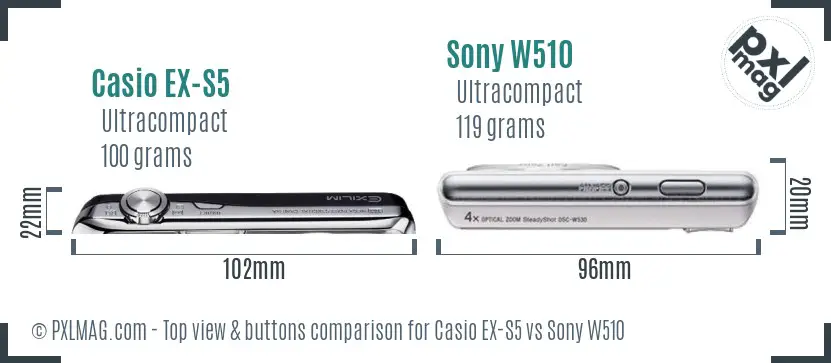 Casio EX-S5 vs Sony W510 top view buttons comparison