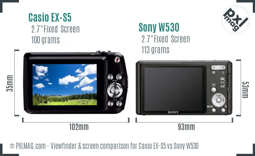 Casio EX-S5 vs Sony W530 Screen and Viewfinder comparison