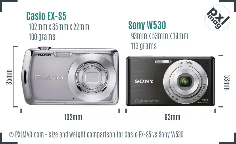 Casio EX-S5 vs Sony W530 size comparison