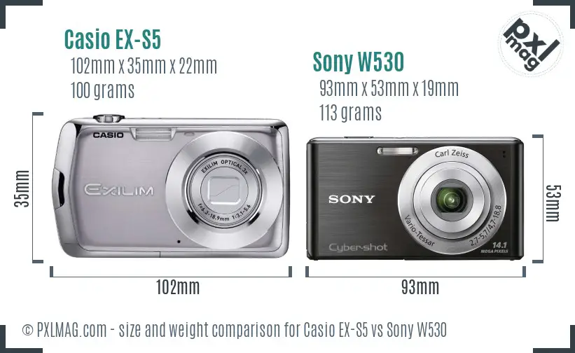 Casio EX-S5 vs Sony W530 size comparison Casio EX-S5 vs Sony W530 size comparison
