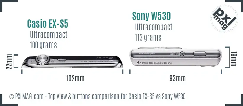 Casio EX-S5 vs Sony W530 top view buttons comparison