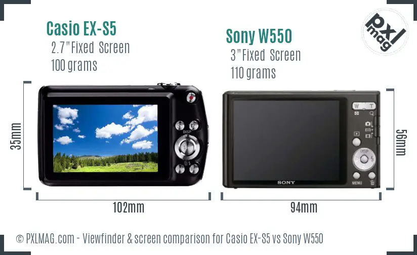 Casio EX-S5 vs Sony W550 Screen and Viewfinder comparison