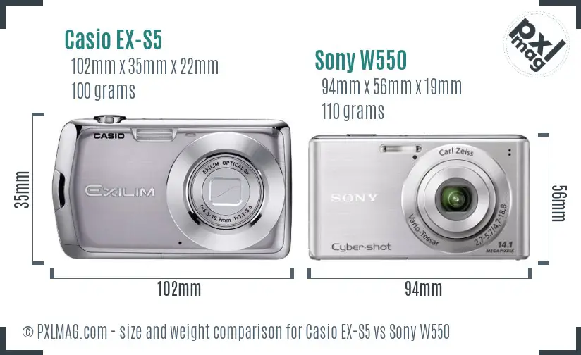 Casio EX-S5 vs Sony W550 size comparison