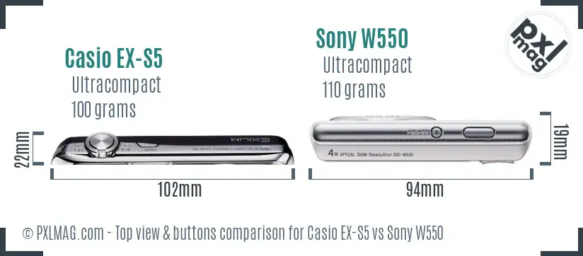 Casio EX-S5 vs Sony W550 top view buttons comparison