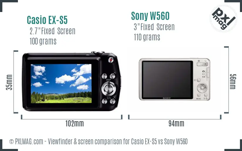 Casio EX-S5 vs Sony W560 Screen and Viewfinder comparison