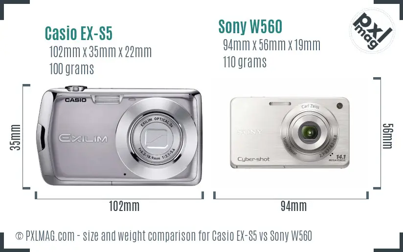 Casio EX-S5 vs Sony W560 size comparison